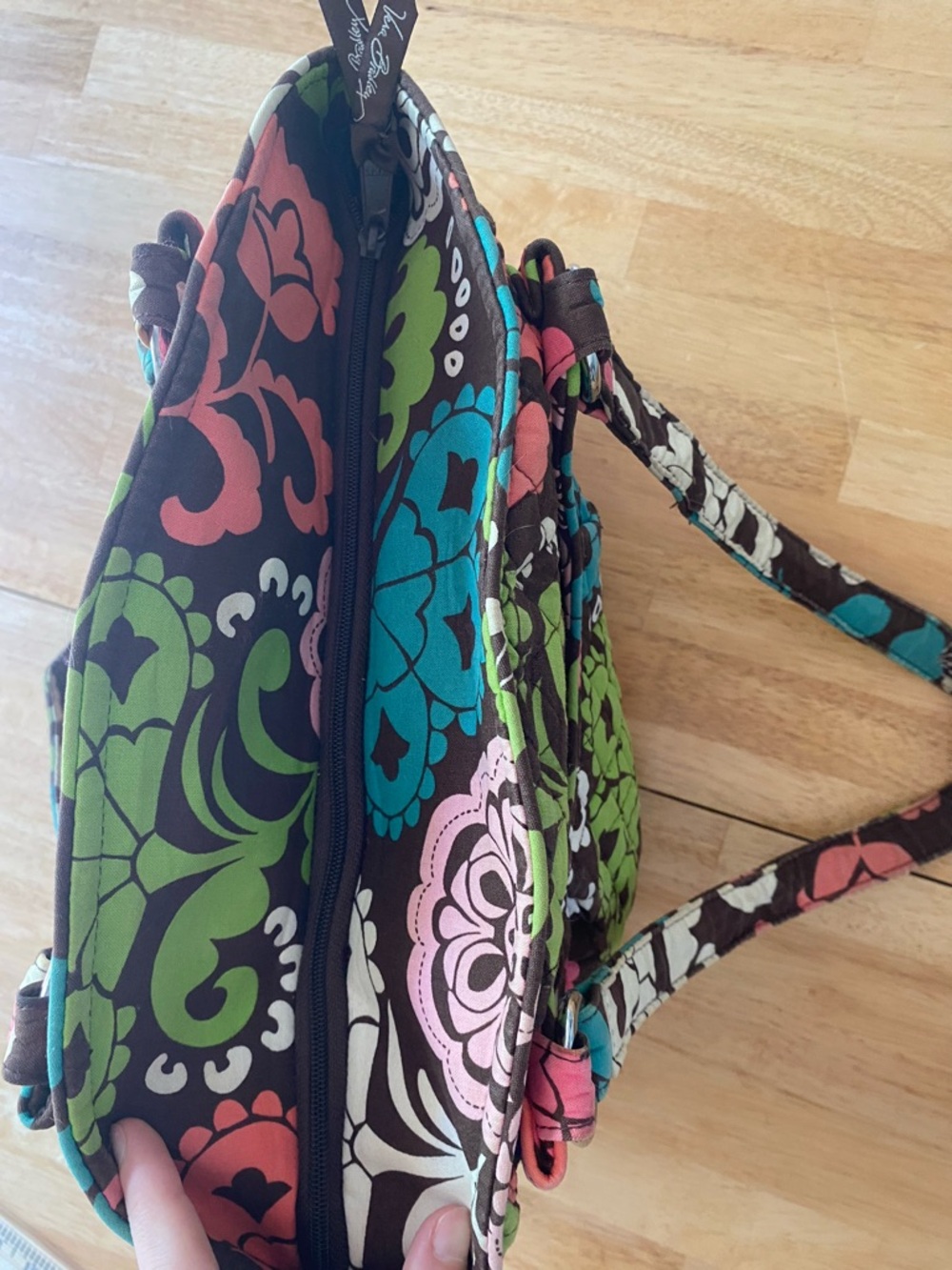 Vera Bradley Lola Quilted Floral Large Shoulder Purse in Brown and Pink - Picture 8 of 16